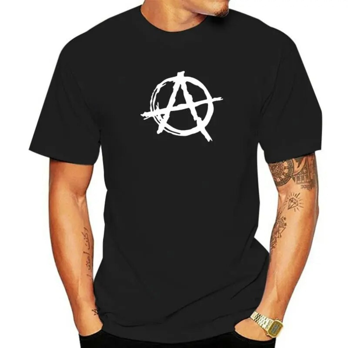 Anarchy Symbol Punk Rock Bedlam Evil Anarchist War Rocker T-shirt Harajuku Streetwear 100% Cotton Graphics Tshirt Brands Tee Top