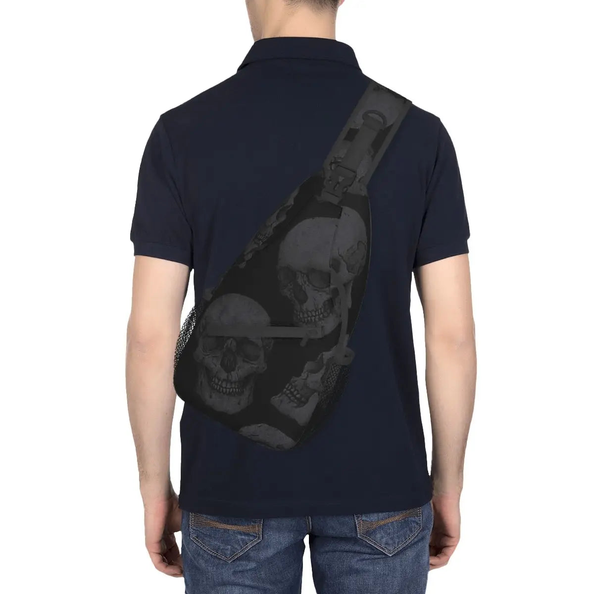 Black Grey Skeleton Crossbody Backpack