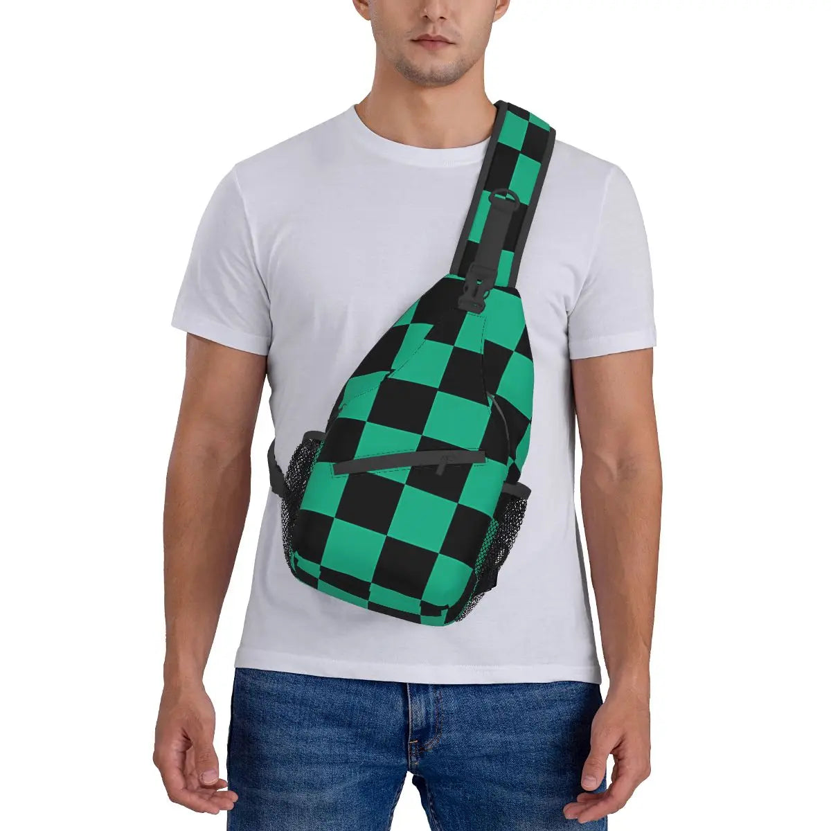 Green Checkered Crossbody Backpack